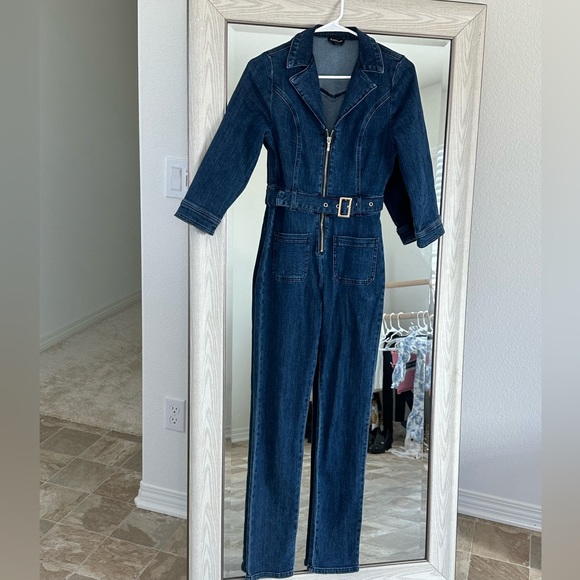 BEBE BELTED DENIM JUMPSUIT - Picture 6 of 10